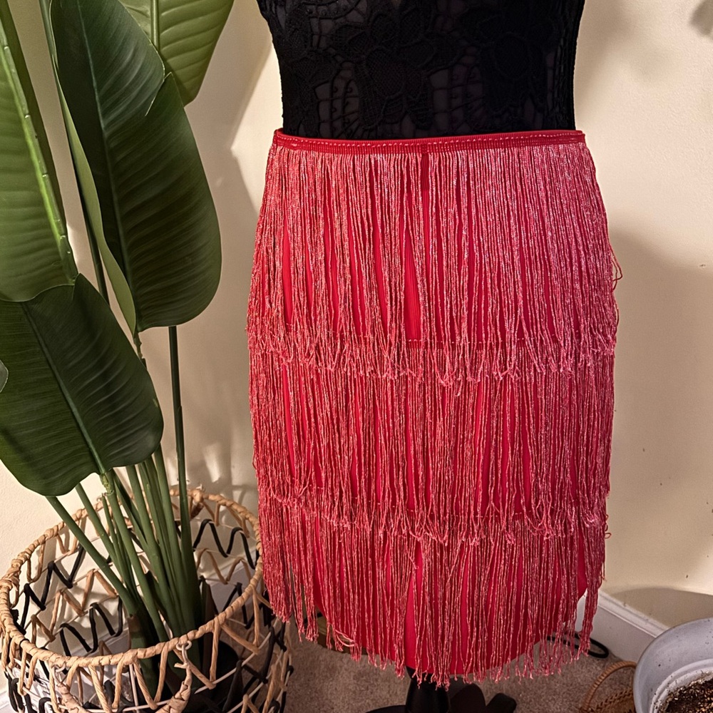 Elegant Red Fringe Skirt